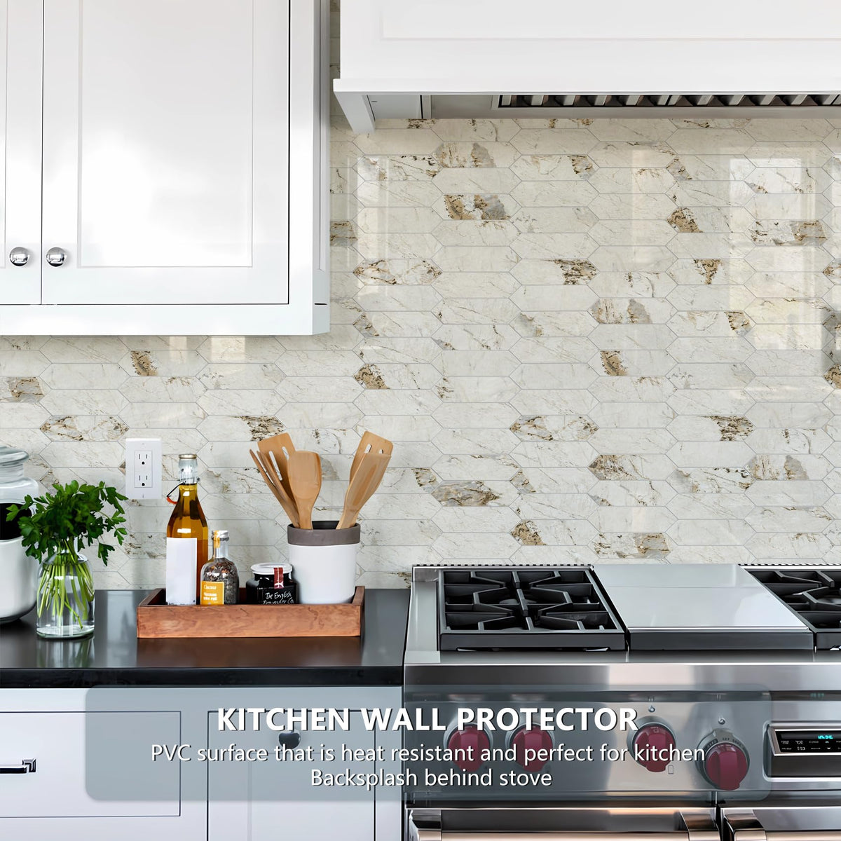 Glossy Pandora Marble with Gold Veining Backsplash Tile Peel and Stick, 12.8 x 12.8 Inch 10 Sheets Long Hexagon PVC