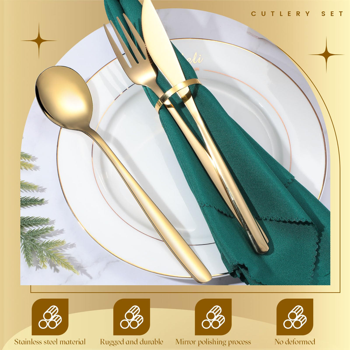 240 PCS Gold Silverware Bulk, Stainless Steel, Set for 80