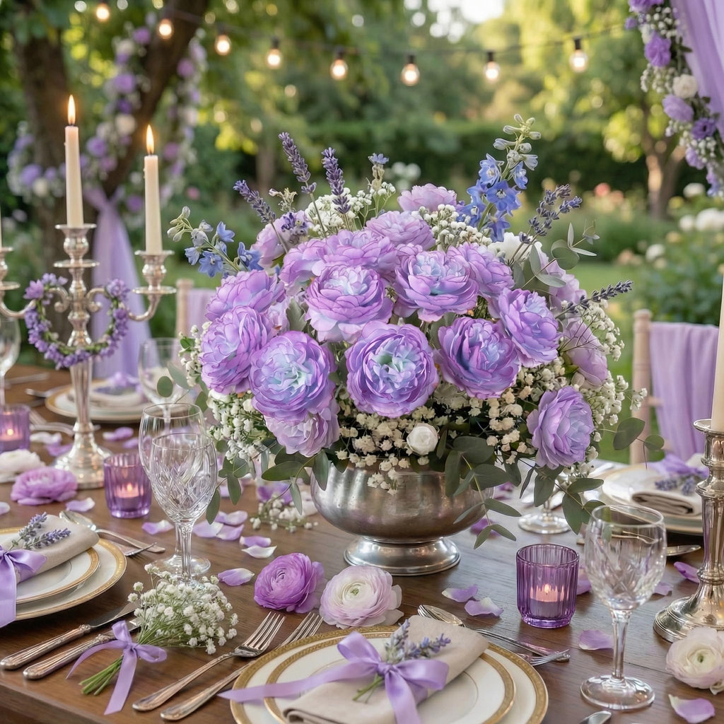 Peonies Artificial Flowers 12Pcs Realistic Purple Silk Ranunculus Flowers 14.6" Fake Peonies Decoration Wedding