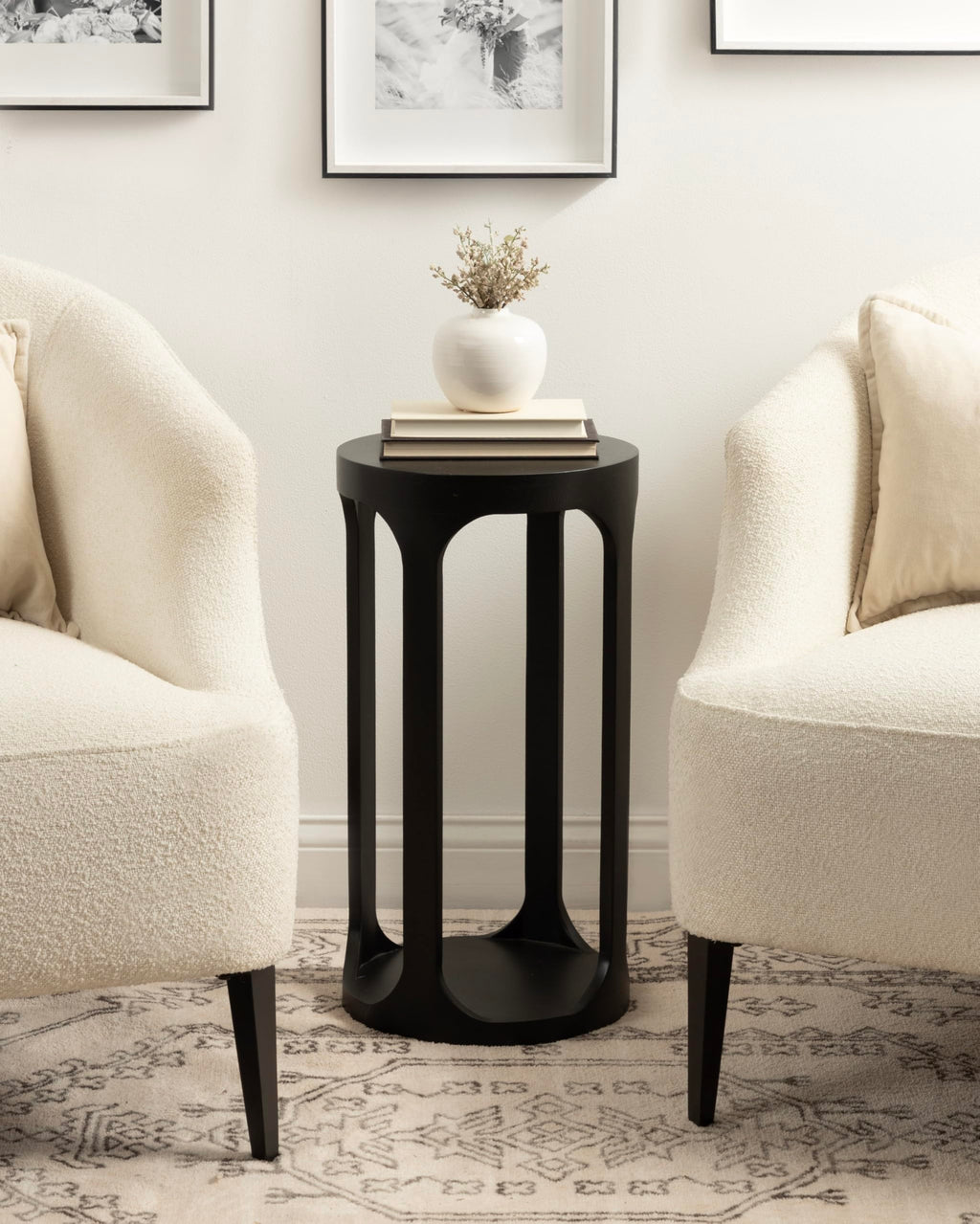 Inspired Saarinen Style Dahl Modern Slatted Wooden Round Drink Table; 12 x 23; Black; Transitional Wood Accent Pedestal Table for Use as
