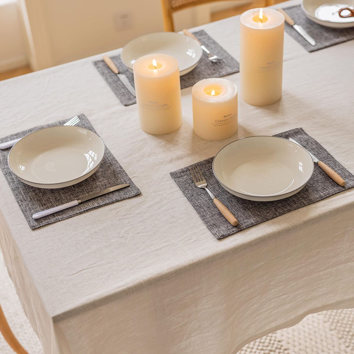 Linen Placemats Set of 4 Heat Resistant Washable Placemats for Parties Buffet Dinner, 13 x 19 inches, Ash Grey