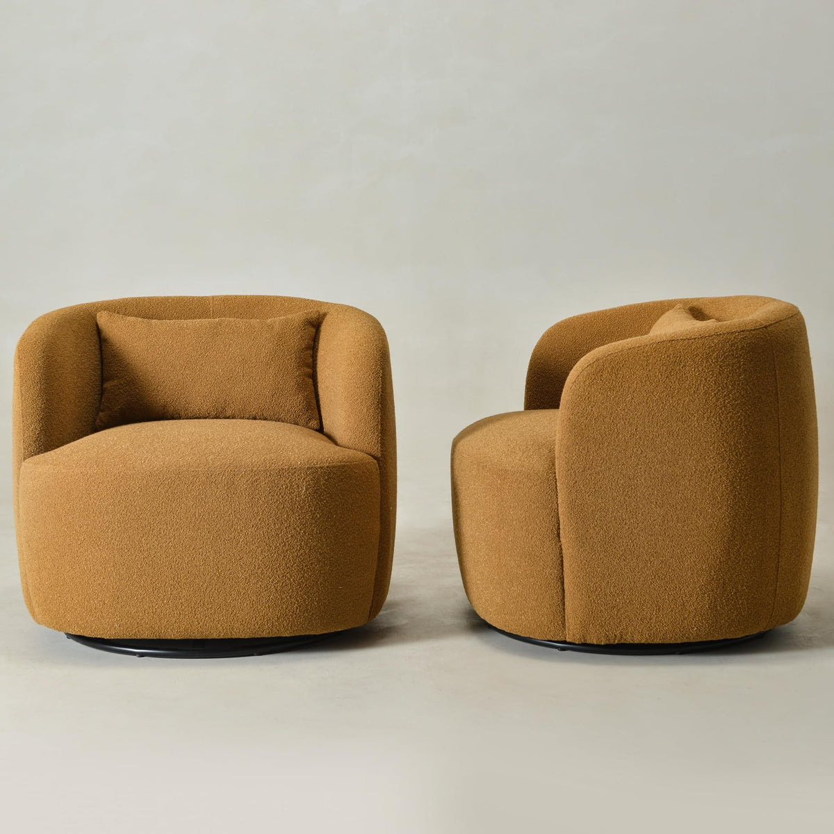 34" W Boucle Swivel Barrel Chairs with Pillow Set of 2, Brown