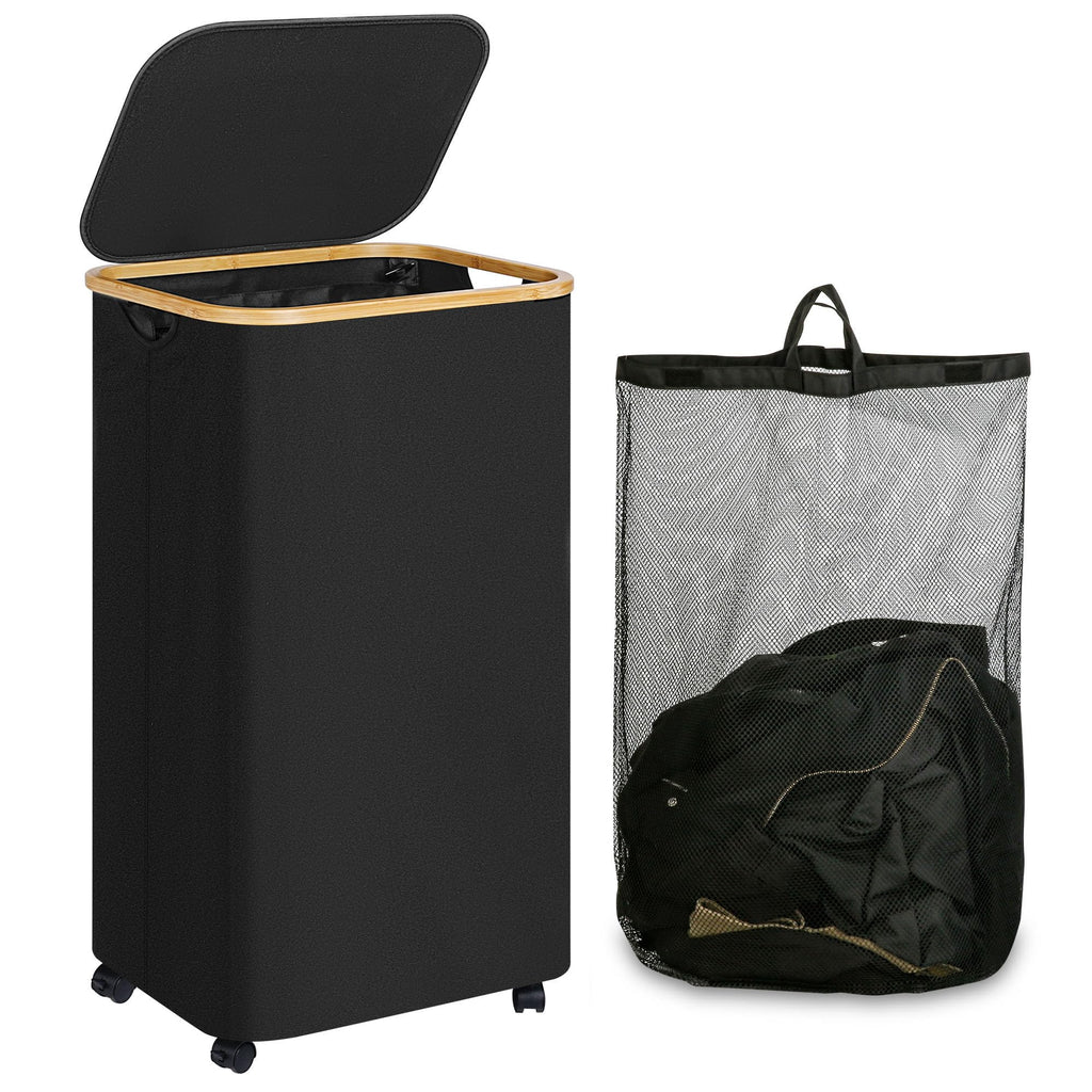 Laundry Hamper with Wheels 110L Laundry Basket with Mesh Bag,Black