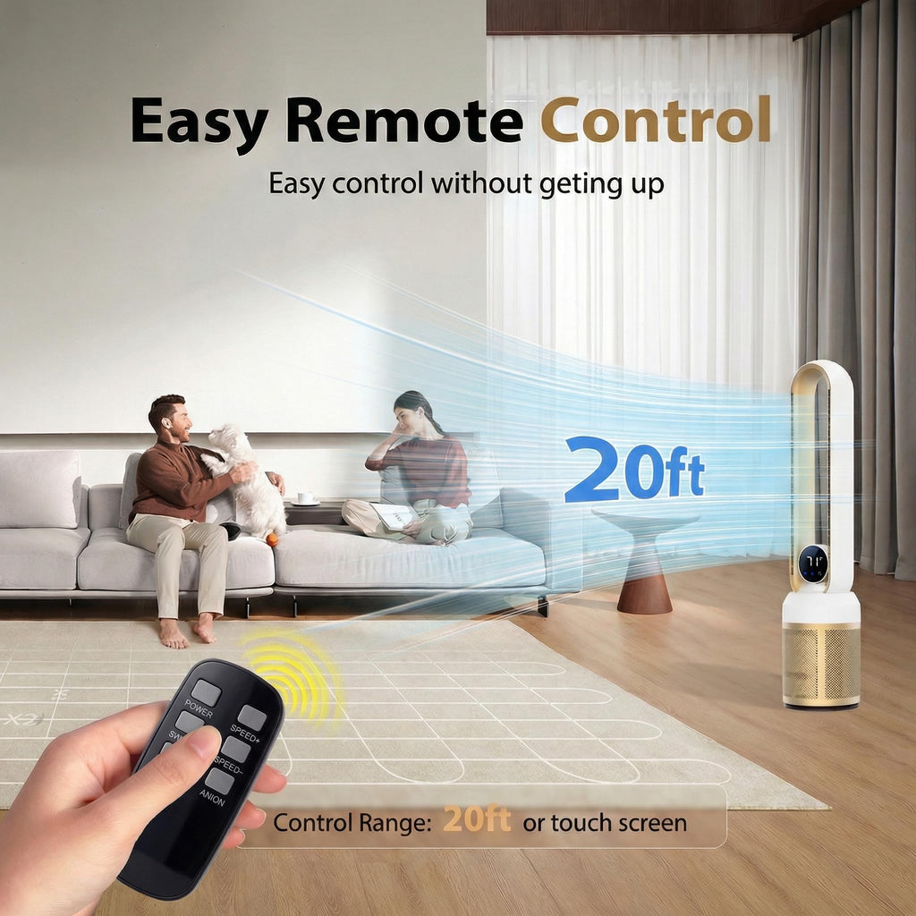 38" Bladeless Fan , Quiet Standing Fans with Remote