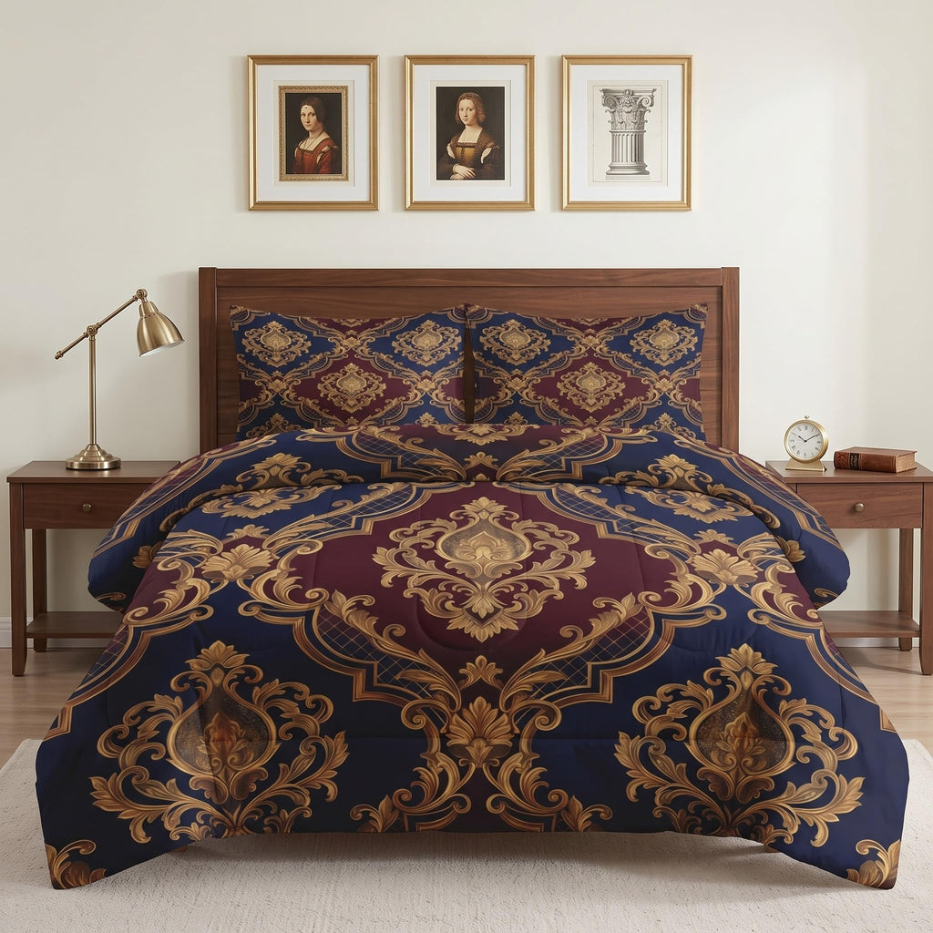 Full Comforter Set, 3 Pieces Vintage Gold Bedding Set