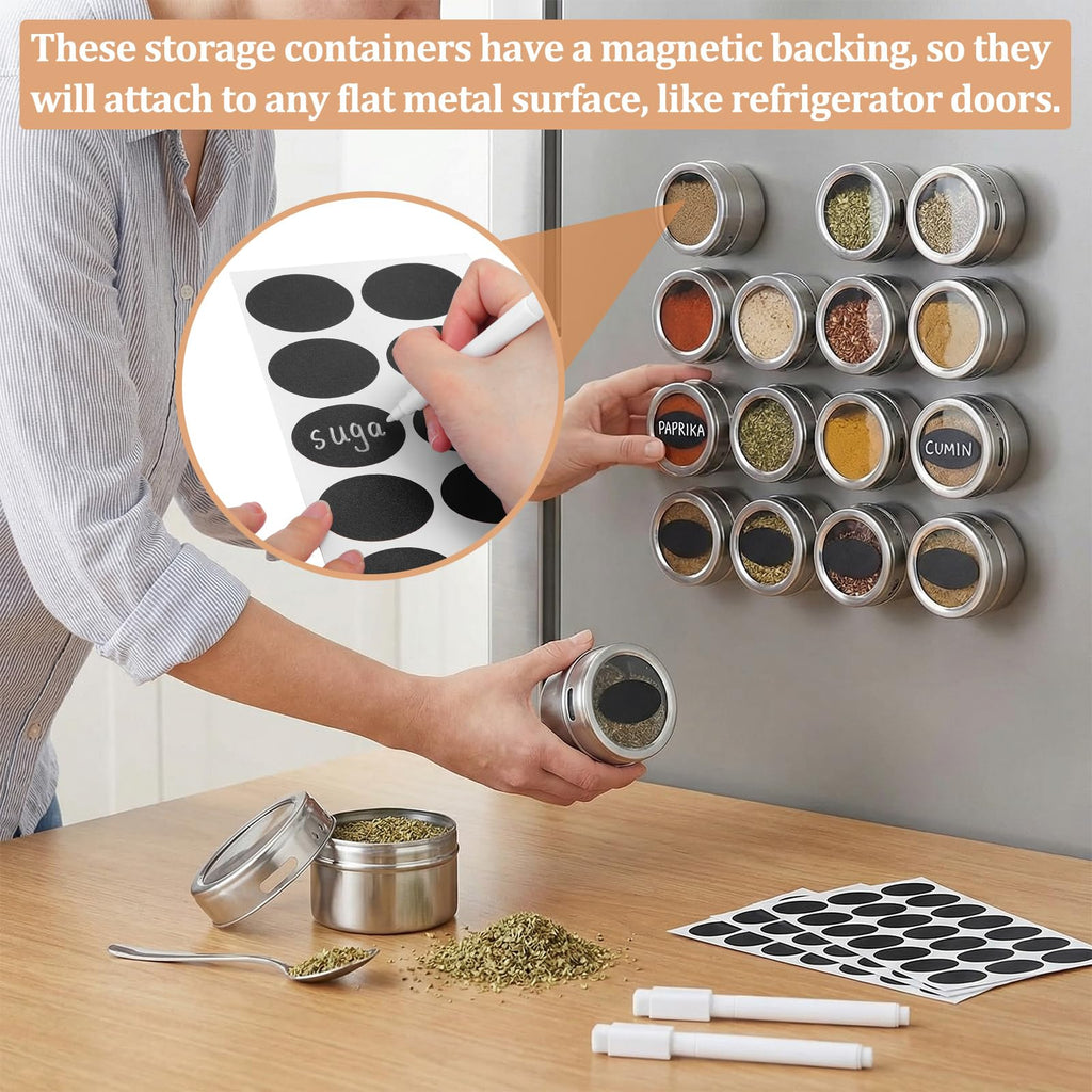 8 Pack Magnetic Spice Jars for Refrigerator, 3 oz Spice Tins Set
