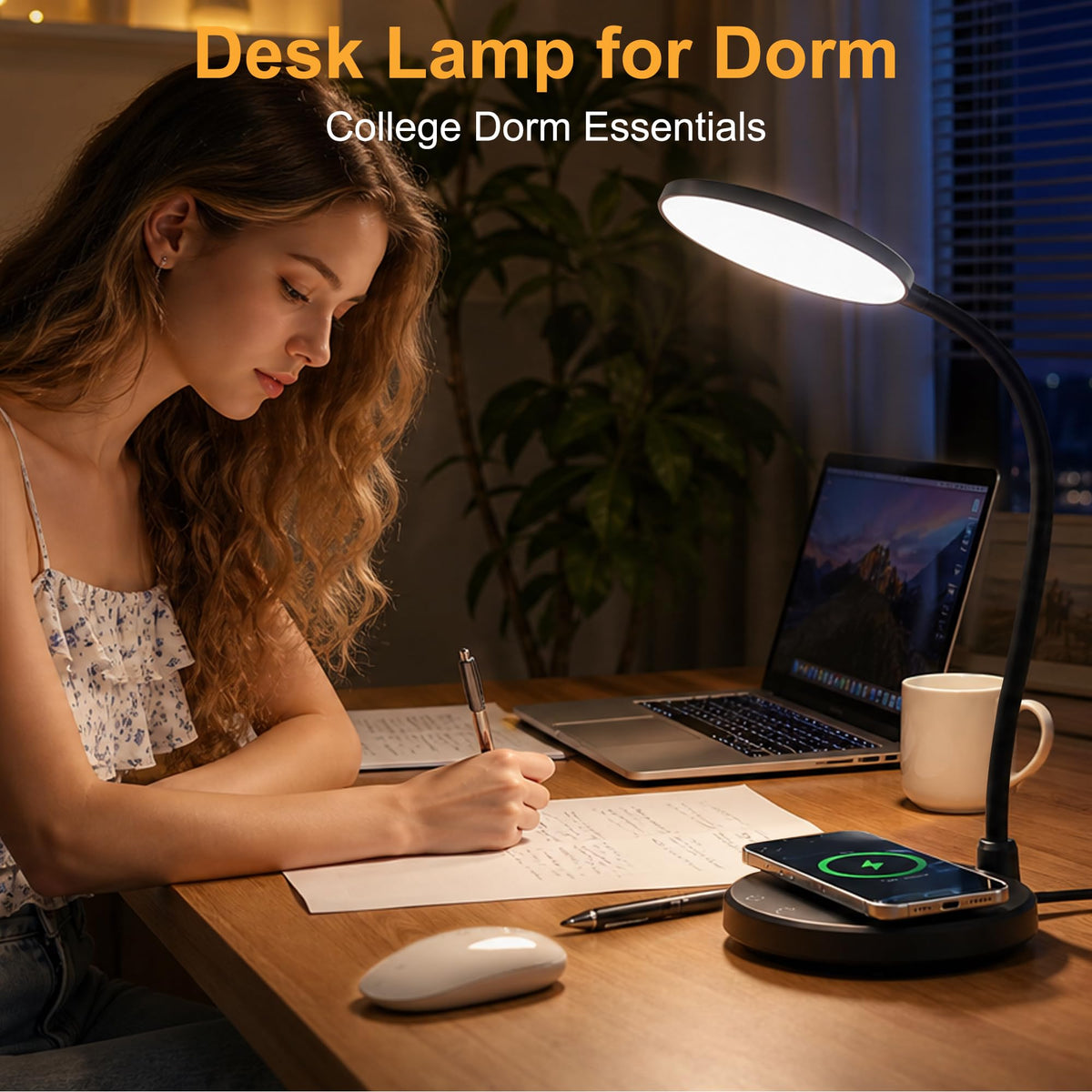 Wireless Charging Desk Lamp, 800LM, CRI95+, Black