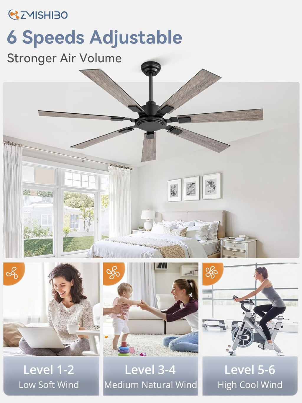 60" Black Ceiling Fan with Remote, No Light