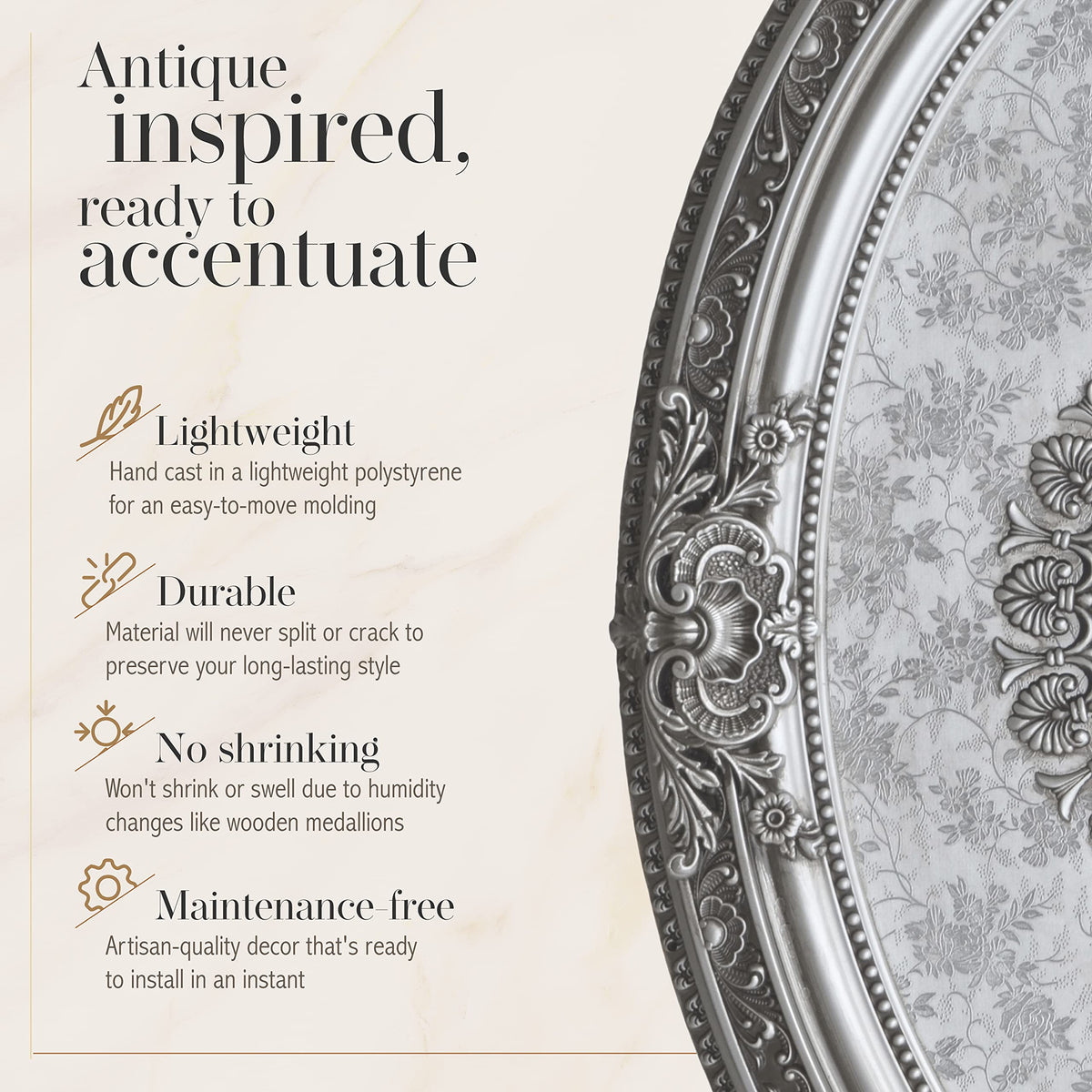 Petite Oval Round Chandelier Ceiling Medallion or Fan Medallion, 43 Inches, Silver