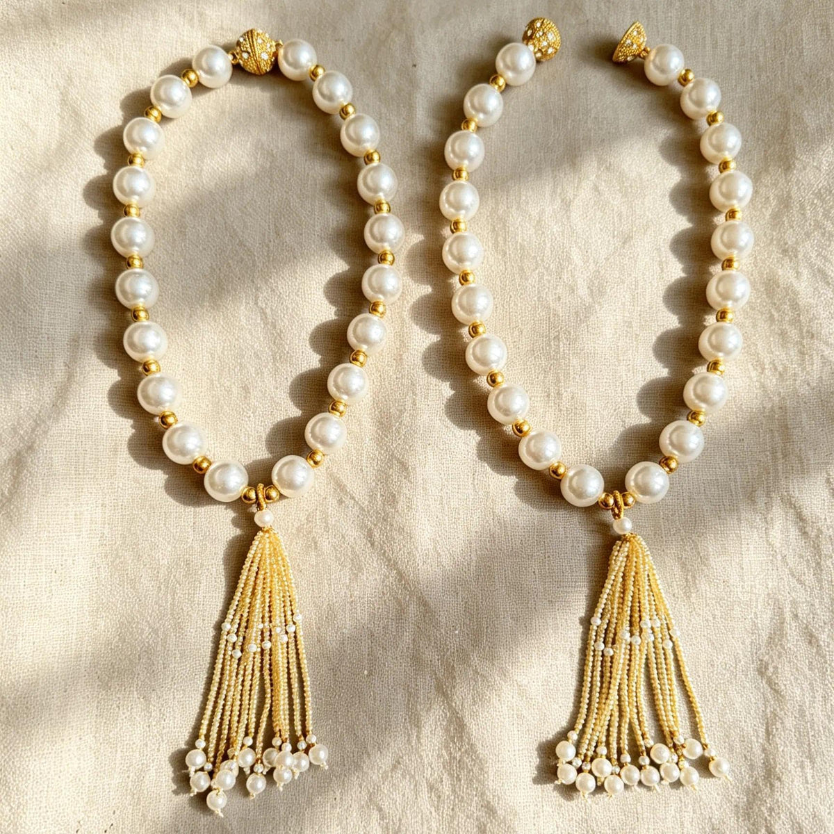 15Inch Magnetic Curtain Ties Faux Pearl Gold Tassel No Drill Style14 - 2 Pack