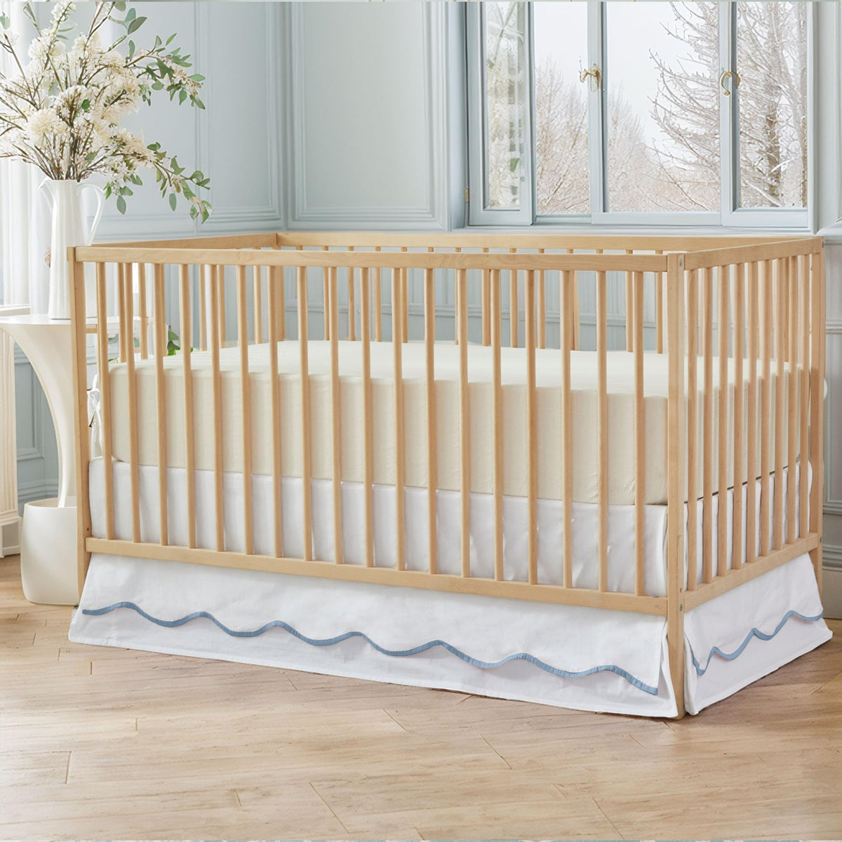 Scallop Edge Cotton Crib Skirt Toddler Bedskirt Baby Nursery Crib Bed Skirt 2-Tiered Boho Bohemian Neutral Solid
