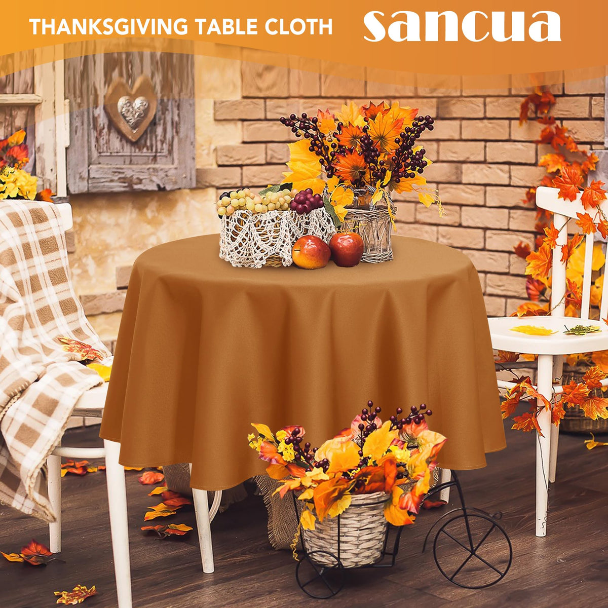 Round Tablecloth 90 Inch Light Brown Fall Table Cloth