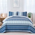Boho Quilt Set, 3 Pcs Navy Blue Bedspread Covrtlet Set