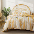 Washed Cotton Duvet Cover Set - Tufted Dots Boho Chic Bedding for All Seasons, Striped Pom Pom Bedding
