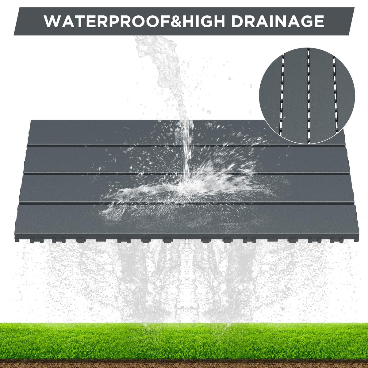 Patio Deck Tiles, Interlocking Decking Tiles Floor Tile, Easy and Quick Installation Court Tiles for Porch Poolside