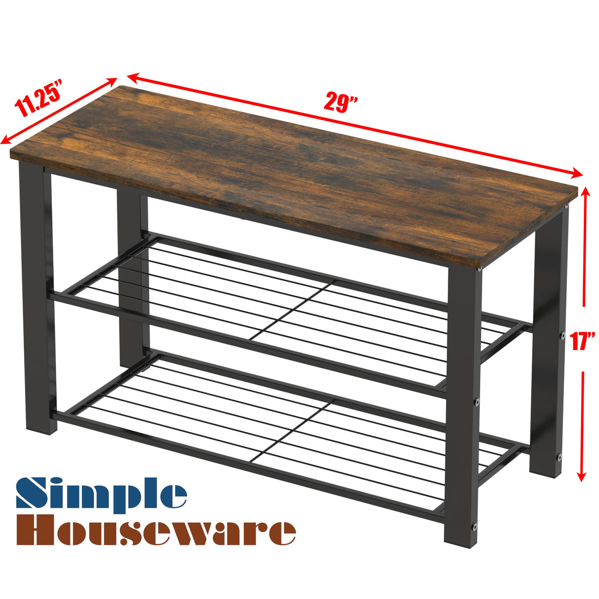 Wooden Top Shoe Rack Bench, Rustic Brown