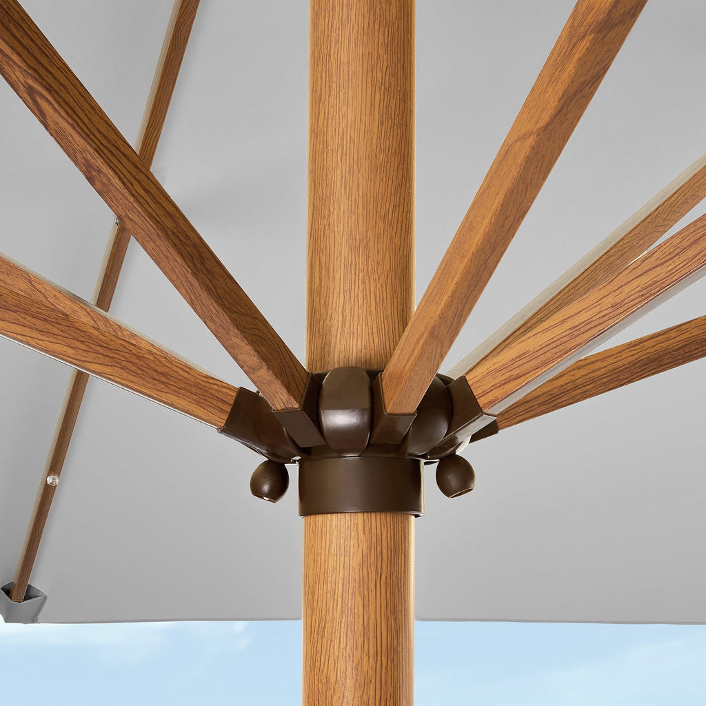 9ft Deep Square Solar Powered LED Lighted Patio Umbrella w/Woodgrain Pattern, UV-Resistant Fabric, Hand Crank - Fog