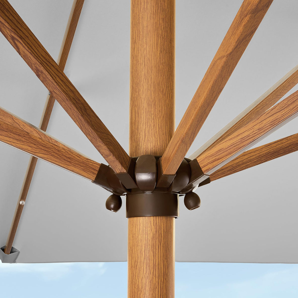 9ft Deep Square Solar Powered LED Lighted Patio Umbrella w/Woodgrain Pattern, UV-Resistant Fabric, Hand Crank - Fog