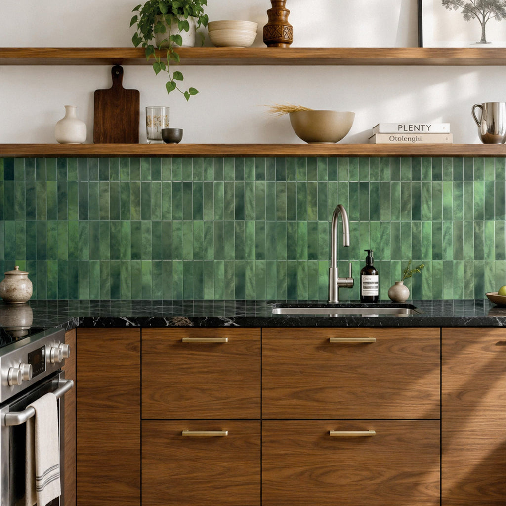 Peel and Stick backsplash, Stacked Forest Green, 11.43"x9"