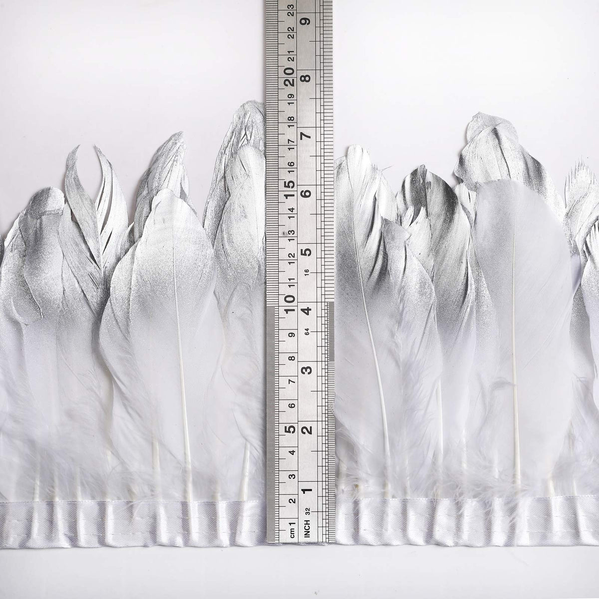 Duck Goose Feather Trim Fringe 2 Yards (Silver&White)