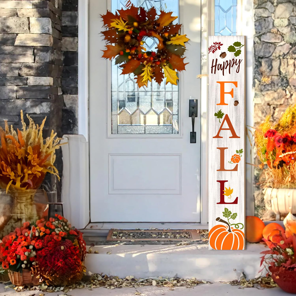 Fall Porch Sign, Pumpkin Sign for Front Porch, Happy Fall Wooden Sign Yard, Vertical Wood Sign Standing Front Door