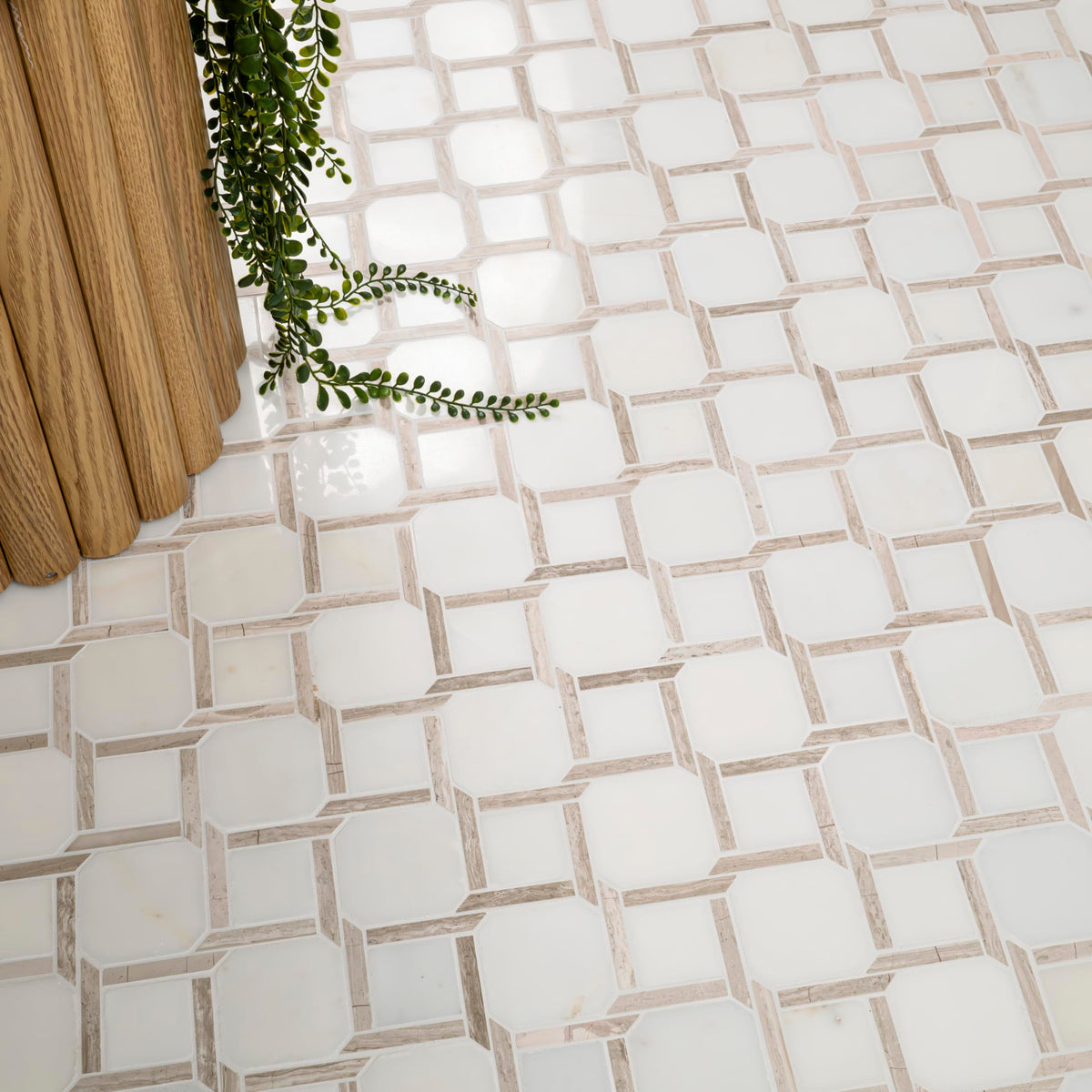 Polished Marble Mosaic Tile | Chateau Lace Geometric | 12" x 12"
