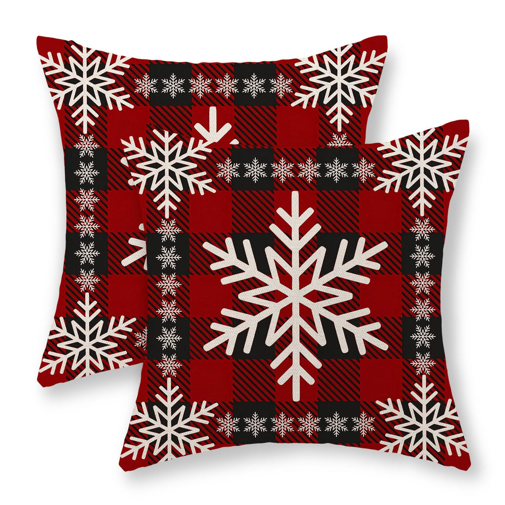 Christmas Pillow Covers 18x18 Set of 2 Winter Red Black Buffalo Plaid Snowflake Pillow Cases Outdoor Christmas