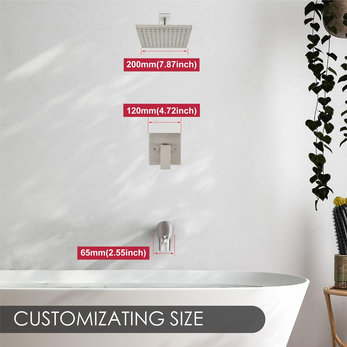 8-Inch Shower Faucet Set with Tub Spout and Valve,Brushed Nickel