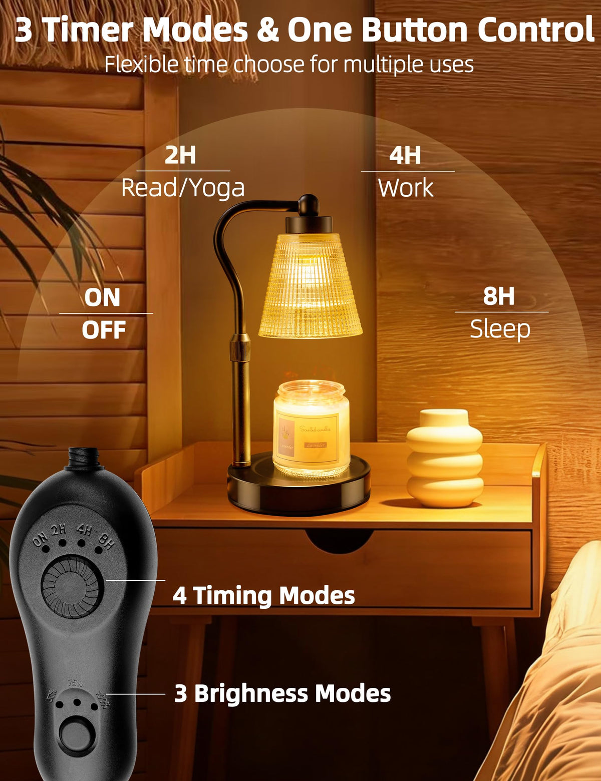 Candle Warmer Lamp for Jar Candles, Height Adjustable & Dimmable with 2/4/8H Timer, 2*50W Halogen Wax Melter Warmer