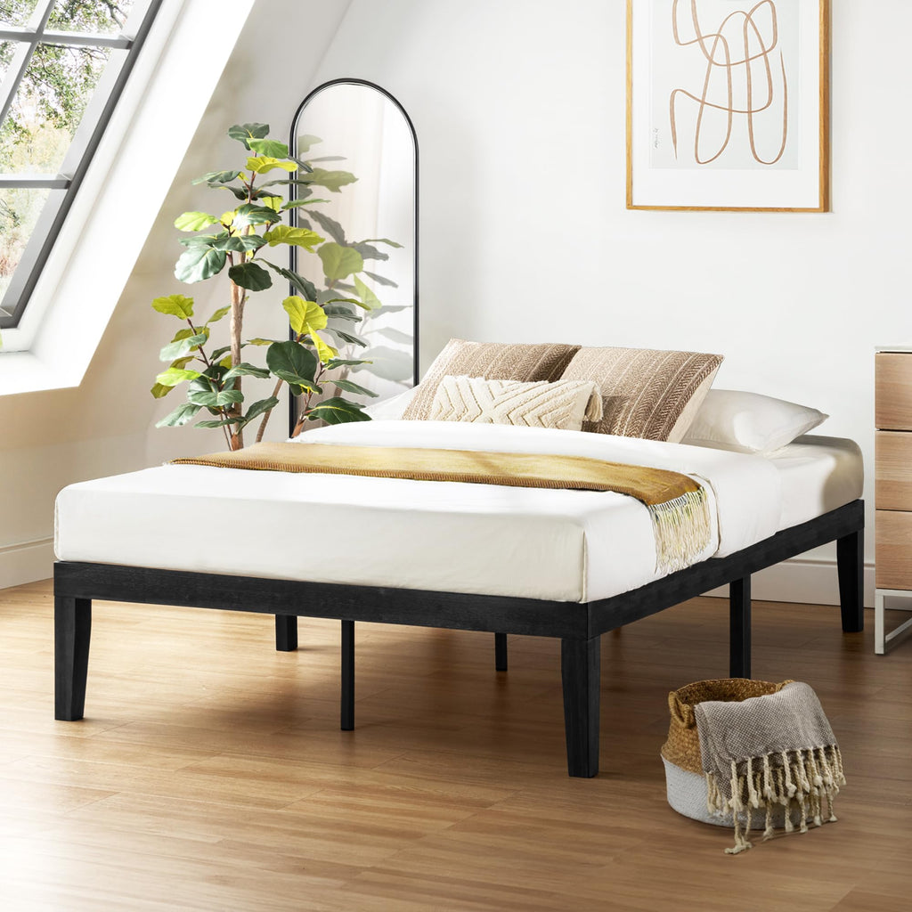 Naturalista Classic 16 Inch Solid Wood Platform Bed with Wooden Slats, Black, Queen