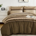 7 Pieces Comforter Set King Size, Brown Striped Fall Winter Bed in a Bag Comforter, Minimalist Geometric Bohemian