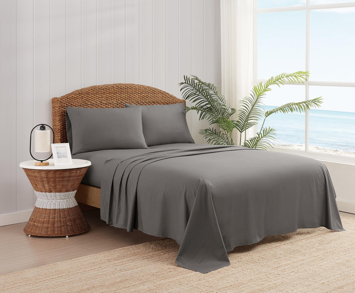 Solid Percale Grey 5 Piece Sheet Set, Solid Color Themed, Embroidered Hem, Oeko-TEX Certified Confidence