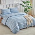 Duvet Cover with Fitted Sheet - 4 Pieces Blue Striped Printed Soft Bedding Set, Includes 1 Duvet Cover