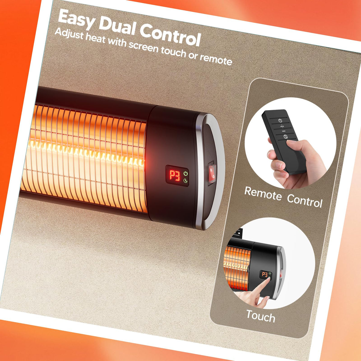 Wall-Mounted Electric Patio Heater for Outdoor, 1500W Infrared 3 Heat Levels, 24H Timers, 1s Heating Carbon Fiber