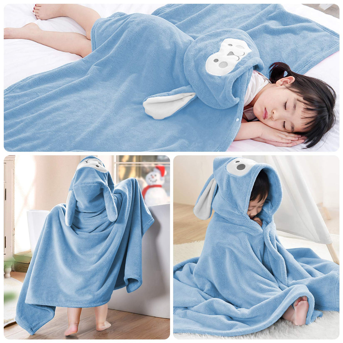 Baby Bath Towel Hooded Ultra Soft Towel Highly Absorbent Bathrobe Blanket Toddlers Shower Gifts for Boys Girls-27.5"