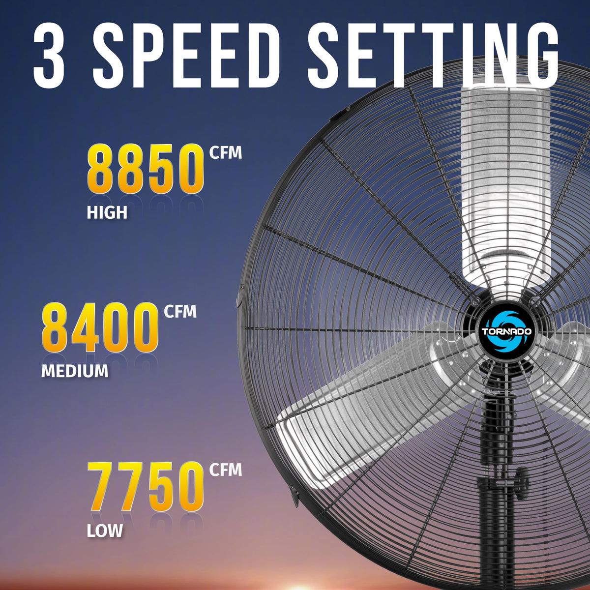 30 Inch High Velocity Pedestal Fan, 8850 CFM, Oscillating, 3 Aluminum Blades, UL Listed for Commercial and Industrial
