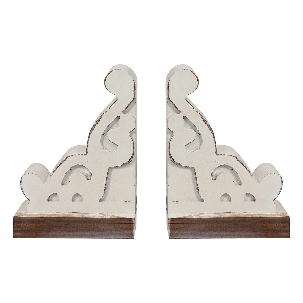 Rustic White Wood Bookends Decorative, Distressed Corbels for Shelves