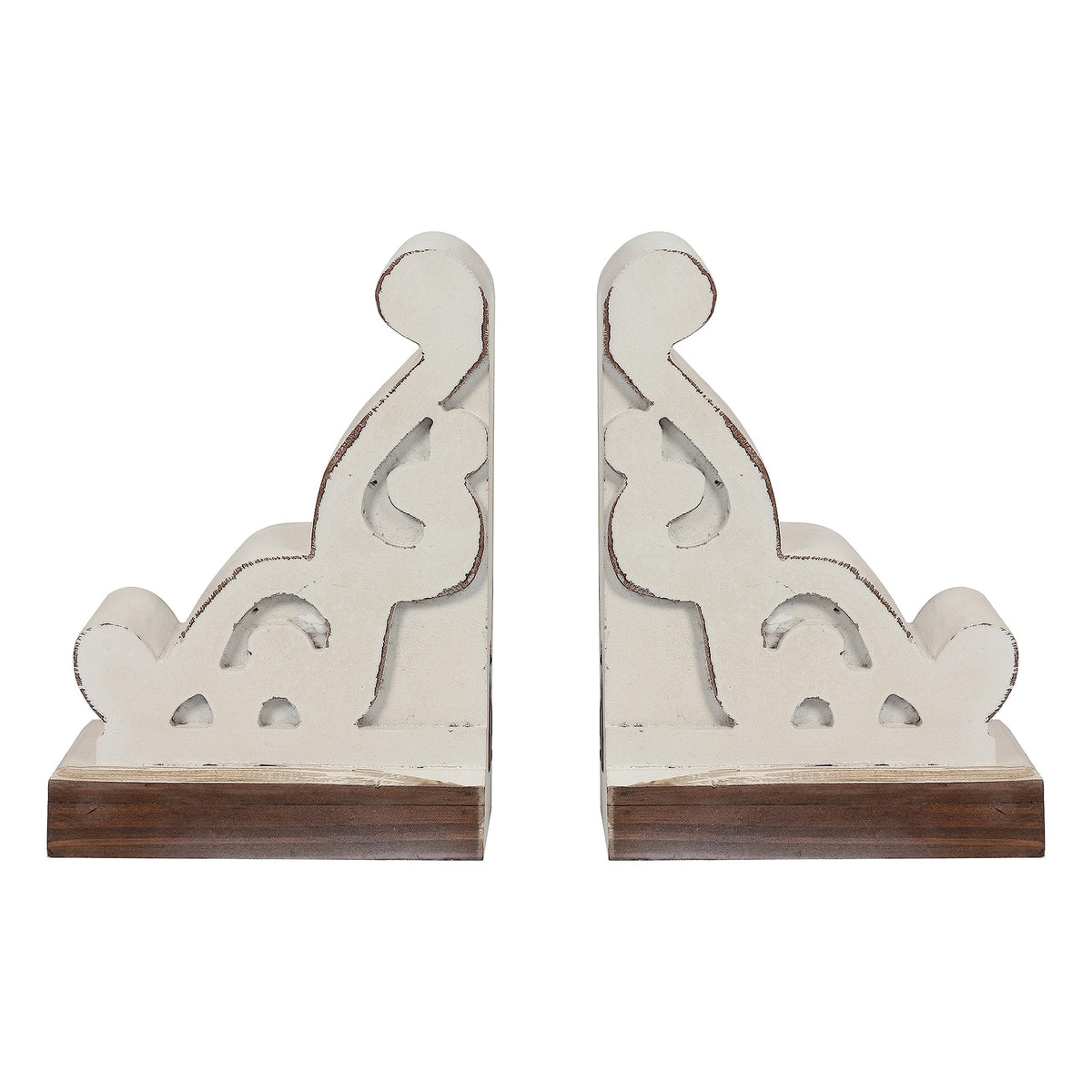 Rustic White Wood Bookends Decorative, Distressed Corbels for Shelves