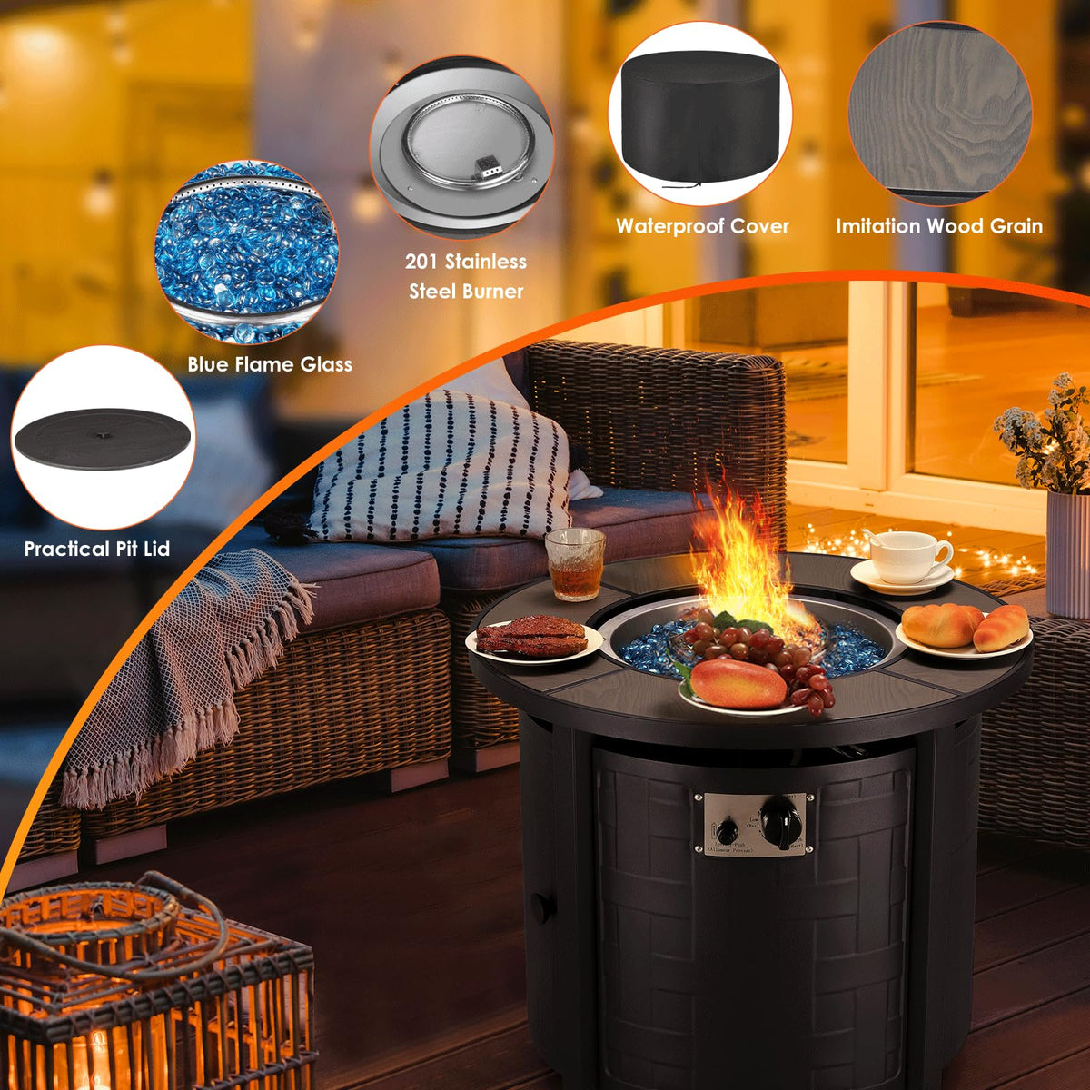 30-Inch Round Propane Fire Pit Table, 50, 000 BTU