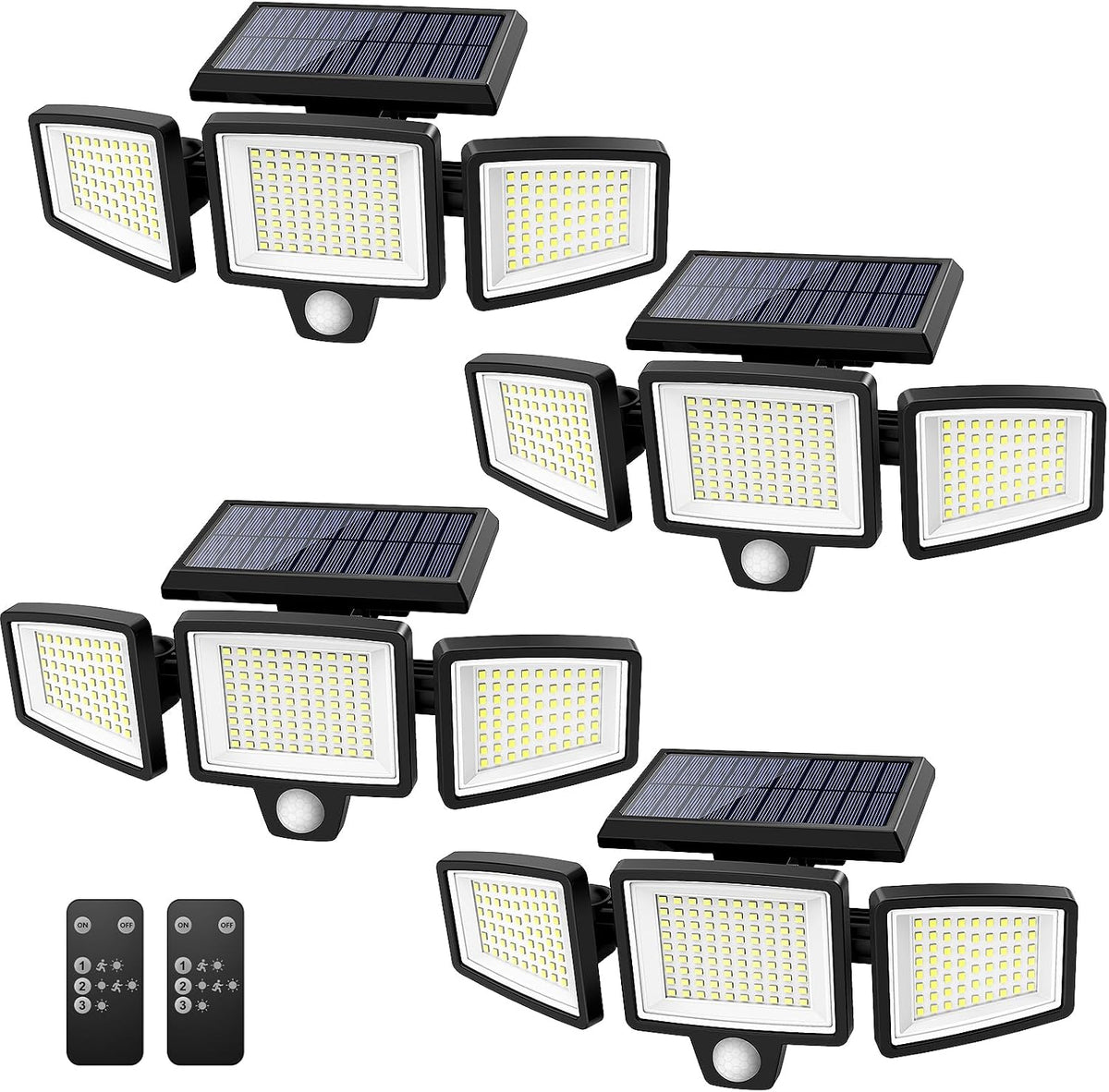 Solar Outdoor Lights 2500LM 210 LED Security Lights with Remote Control,3 Heads Motion Sensor Lights, IP65