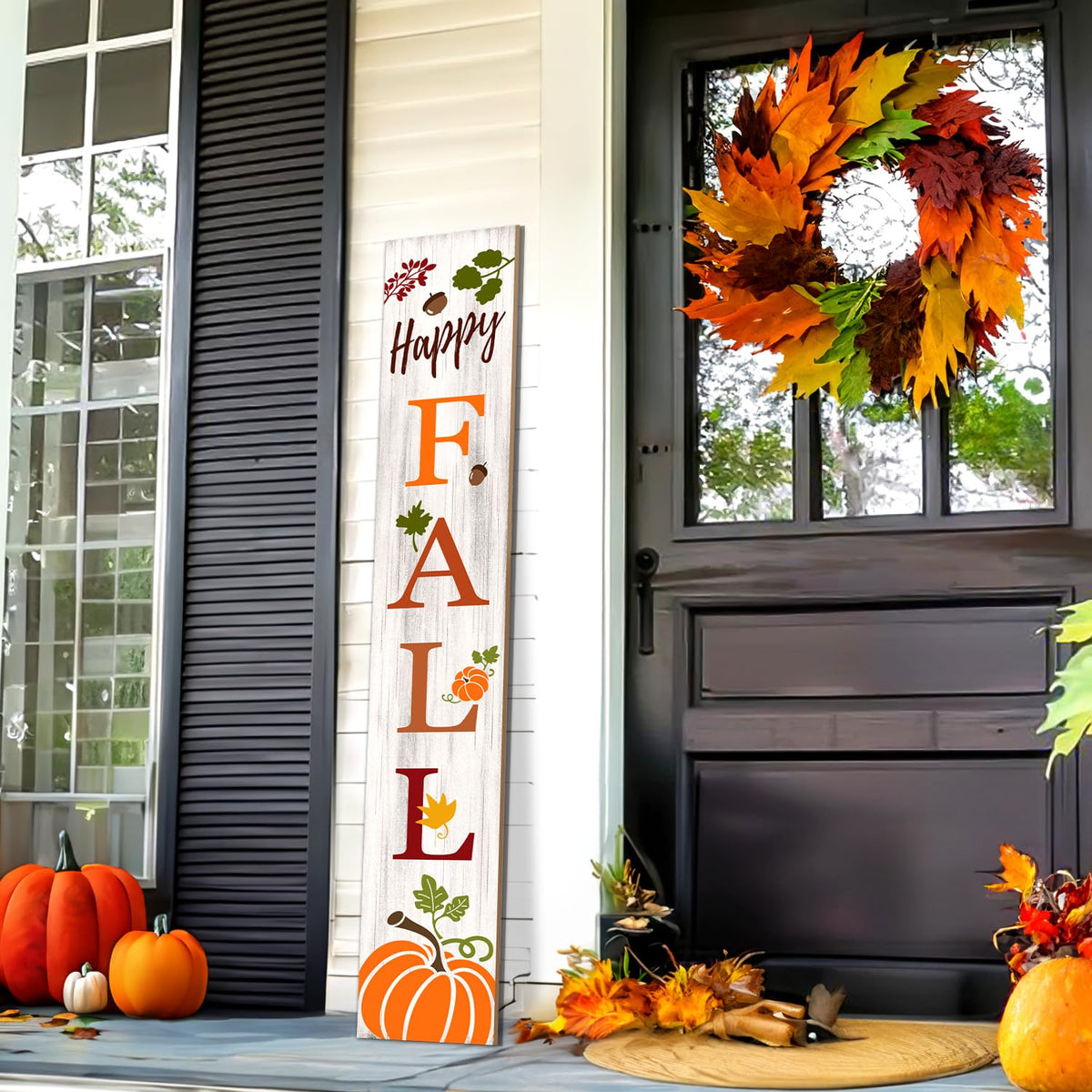 Fall Porch Sign, Pumpkin Sign for Front Porch, Happy Fall Wooden Sign Yard, Vertical Wood Sign Standing Front Door