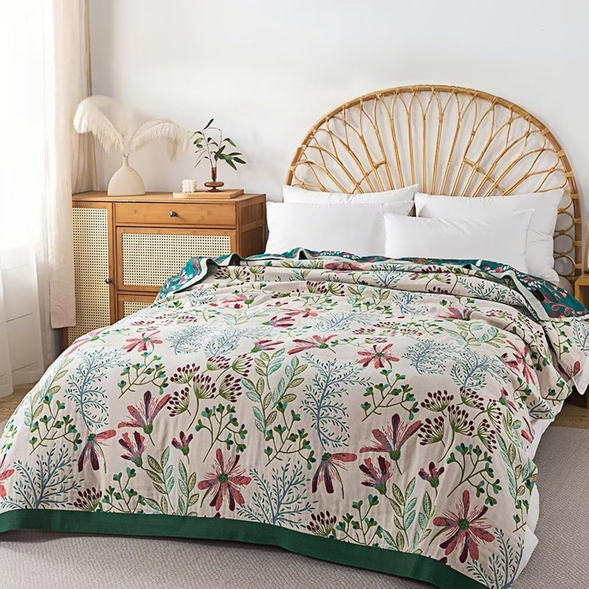 Boho Throw Blanket for Bed 100% Cotton Bohemian Blankets Ultra Soft Woven Muslin Decorative Blankets All Seasons