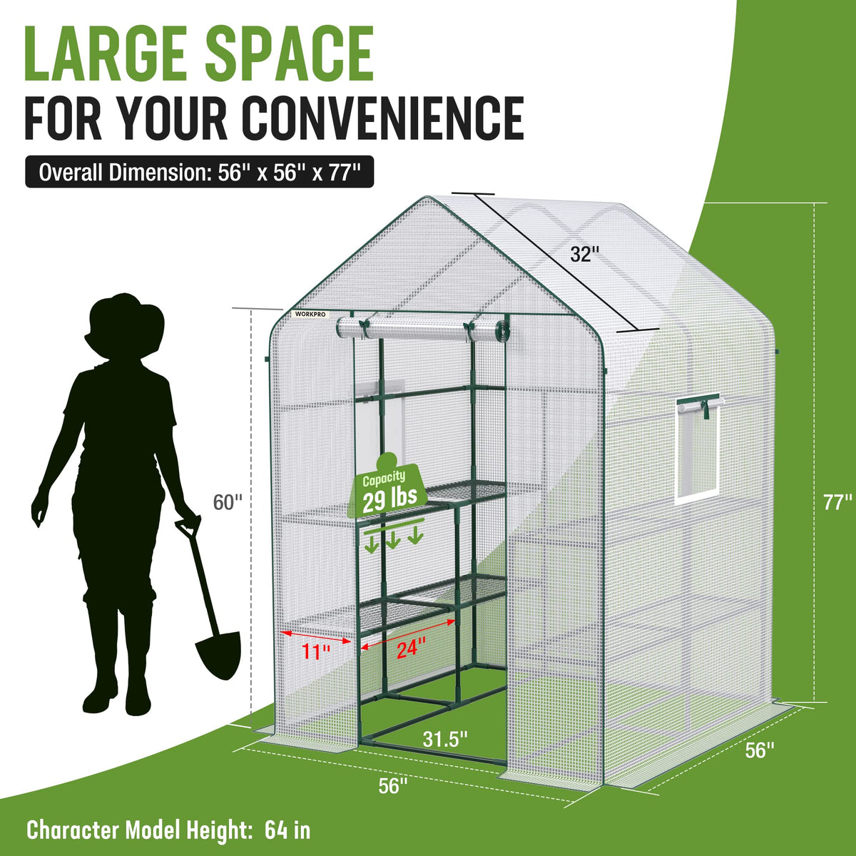 Greenhouse, Heavy Duty Walk-in Greenhouse (56" x 56" x 77")