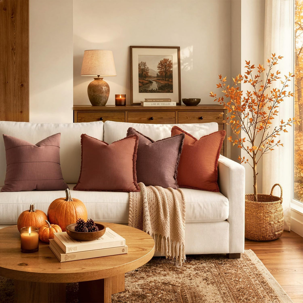 Linen Decorative Fall Lumbar Throw Pillow Covers Autumn Glaze 12x20