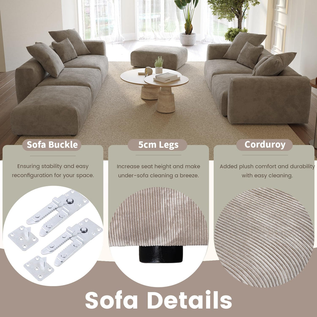 Oversized Modular Sectional Sofa with Ottomans, 5 Seater Corduroy V Shaped Reversible Corner Couch, 141.73" Convertible