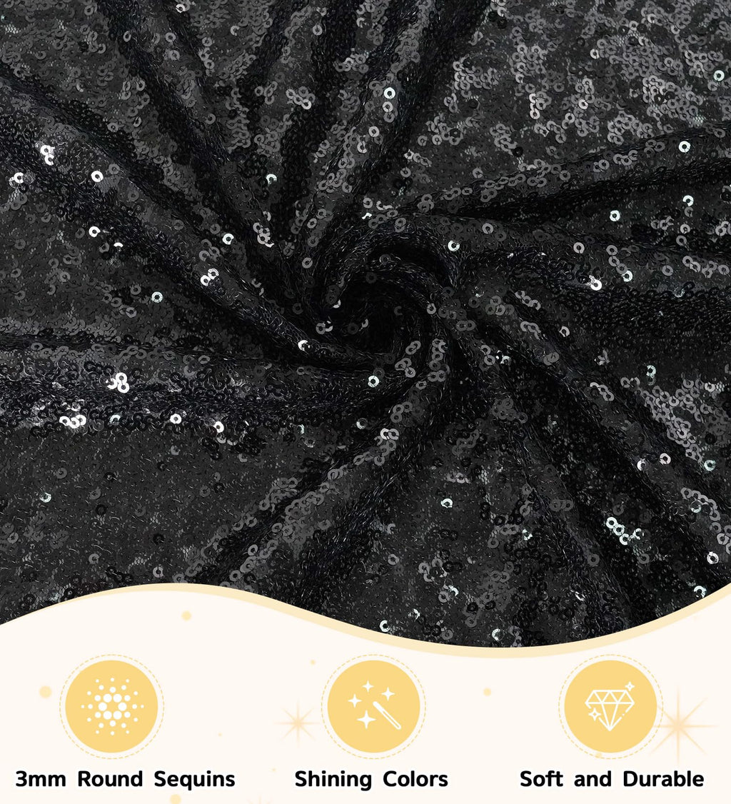 90" x 132" Black Rectangle Sequin Tablecloth for Party Dinner Banquet Festival Wedding Anniversary Exhibition Dessert