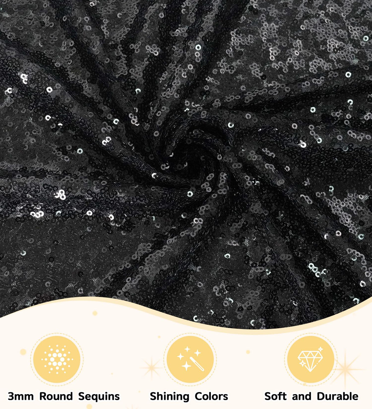 90" x 132" Black Rectangle Sequin Tablecloth for Party Dinner Banquet Festival Wedding Anniversary Exhibition Dessert