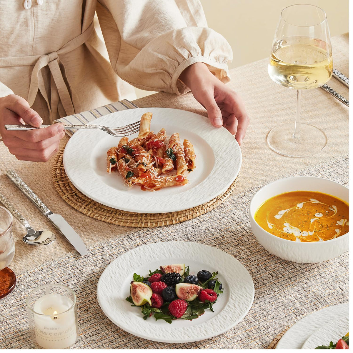 Dinnerware Sets for 6, 18-Piece plates and bowls sets, Matte Marble
