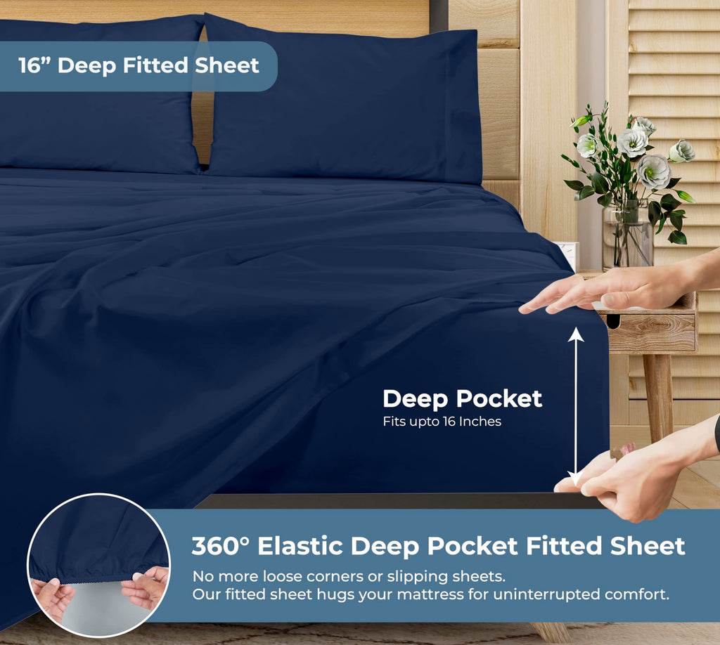 100% Organic Cotton King Sheet Set - Percale Weave - 4 Pieces Set - 1 Flat, 1 Deep Pocket Fitted Sheet and 2