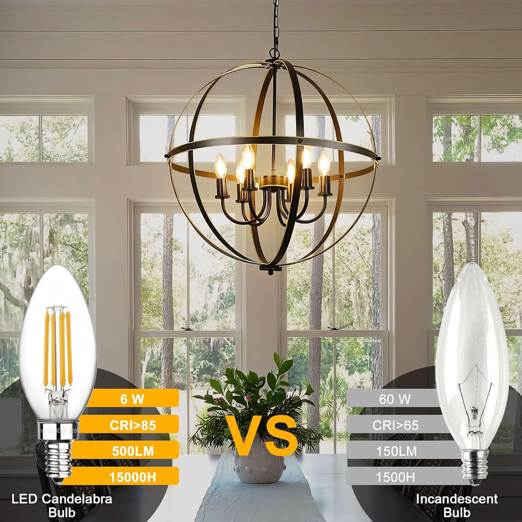 E12 Candelabra Bulbs 60 Watt, Chandelier Light Bulbs LED Candle Bulb 3000K Soft White, B11 LED Bulb Dimmable 6W 500